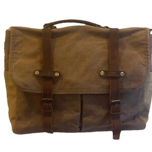 NEWHEY Messenger Bag Waxed Khaki  Canvas LAPTOP Retro Distressed Brown Leather